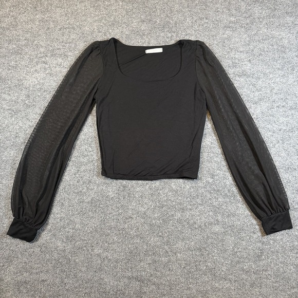 Six/Fifty Tops - SIX/FIFTY Black Crop Top Size M Mesh Long Sleeves Scoop Neck Whimsigoth